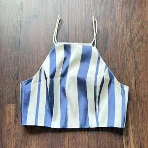 Topshop Satin Striped Crop Top, Halter, Lined, US 6